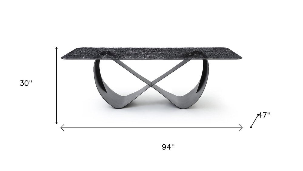 94" Black Gloss Glass and Metal Ribbon Dining Table