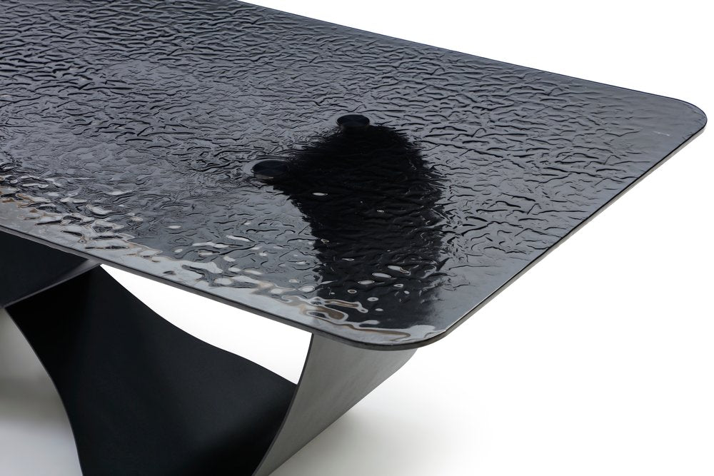 94" Black Gloss Glass and Metal Ribbon Dining Table