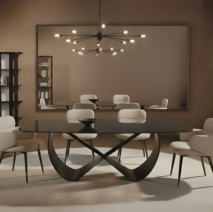 94" Black Gloss Glass and Metal Ribbon Dining Table