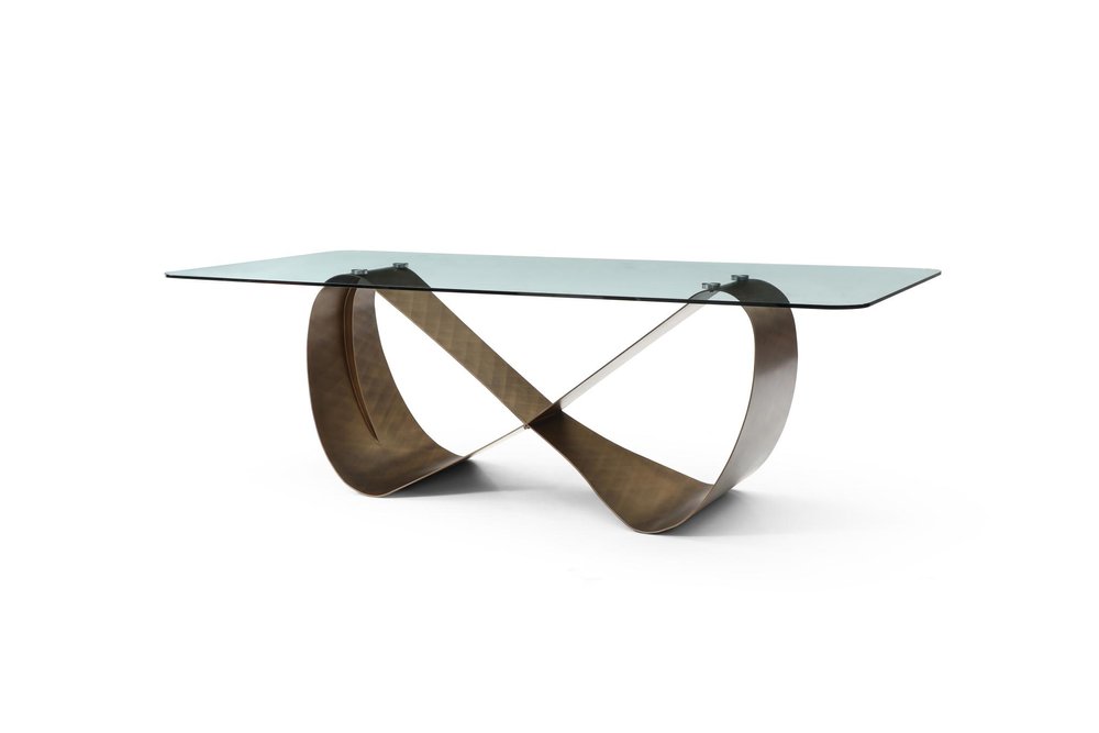 94" Bronze Metal and Glass Bow Dining Table