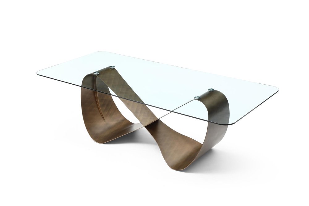 94" Bronze Metal and Glass Bow Dining Table