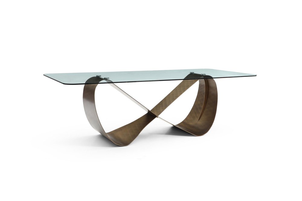94" Bronze Metal and Glass Bow Dining Table