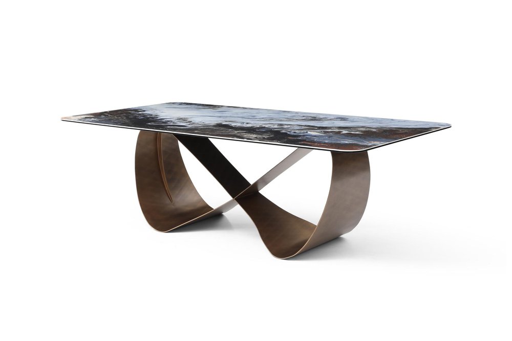 94" Bronze Metal and Ceramic Bow Dining Table