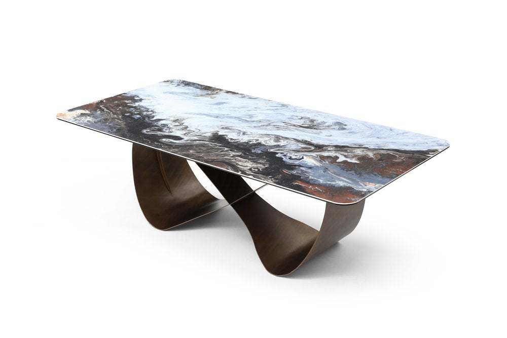 94" Bronze, Black, and White Ribbon Dining Table