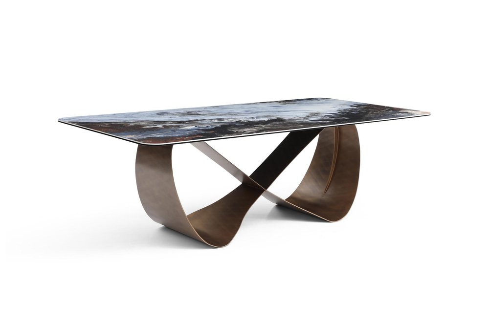 94" Bronze Metal and Ceramic Bow Dining Table