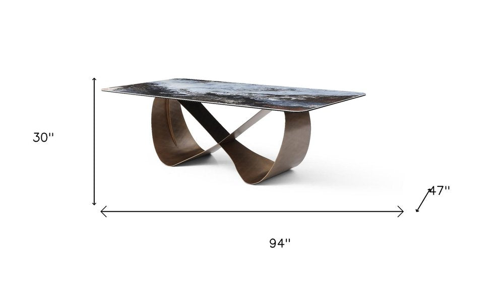 94" Bronze Metal and Ceramic Bow Dining Table