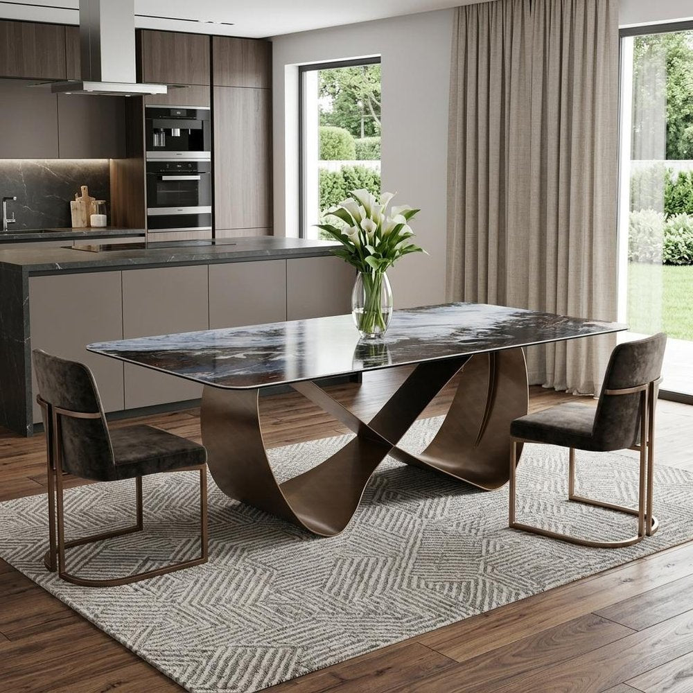 94" Bronze Metal and Ceramic Bow Dining Table