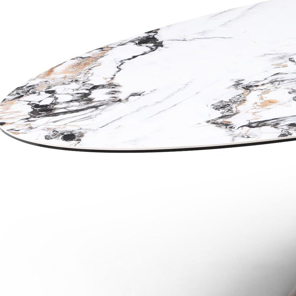 94" White, Gray, and Bronze Leaning Pedestal Dining Table