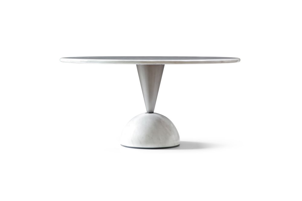 60" White and Silver Marble and Steel Pedestal Dining Table