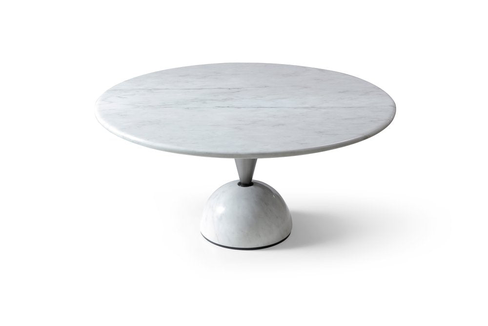 60" White and Silver Marble and Steel Pedestal Dining Table