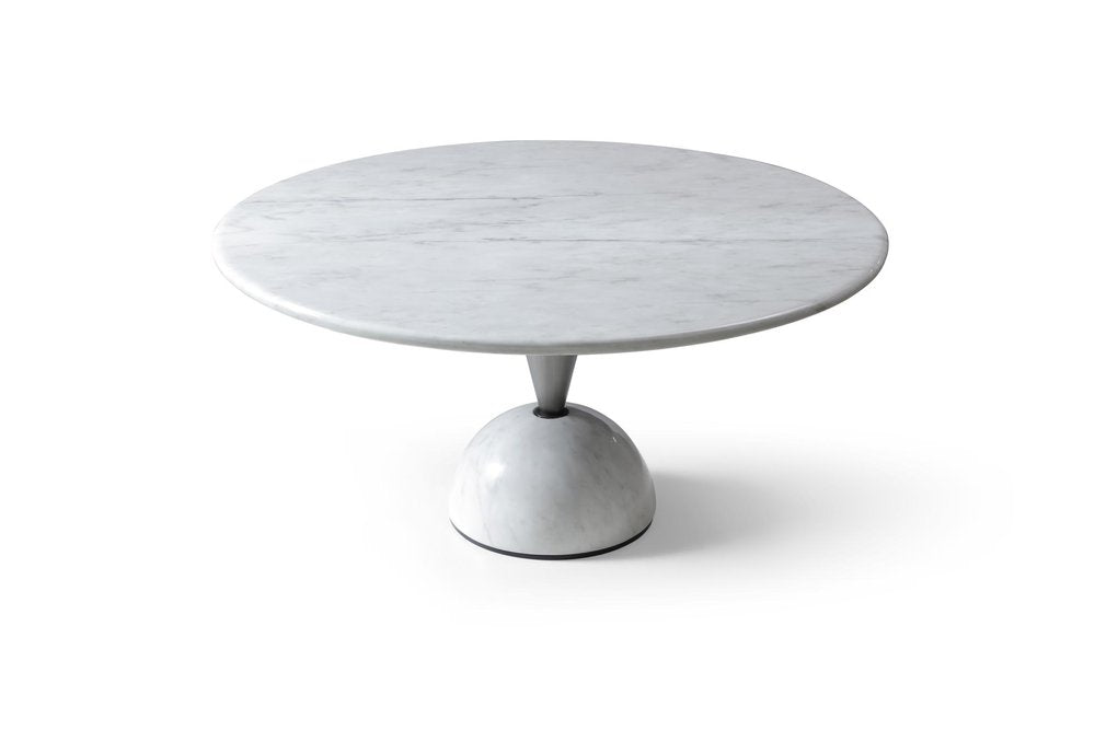 60" White Marble and Steel Round Pedestal Dining Table