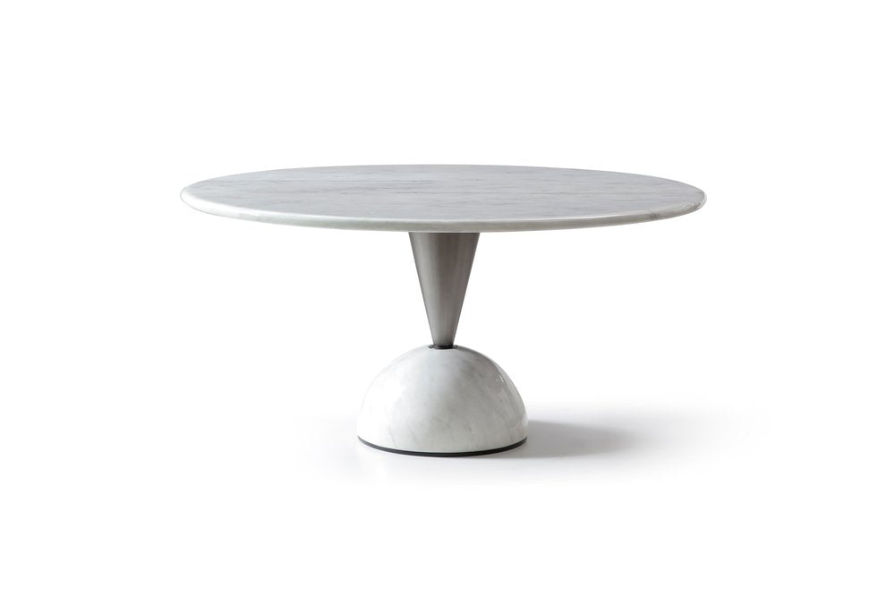 60" White and Silver Marble and Steel Pedestal Dining Table
