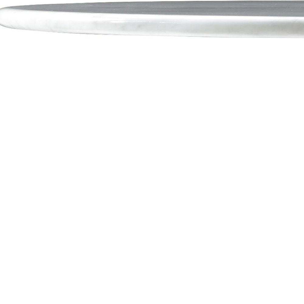 60" White and Silver Marble and Steel Pedestal Dining Table