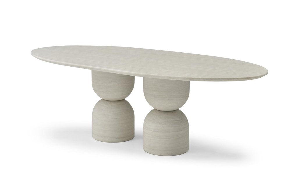 94" Beige Marble Double Pedestal Dining Table