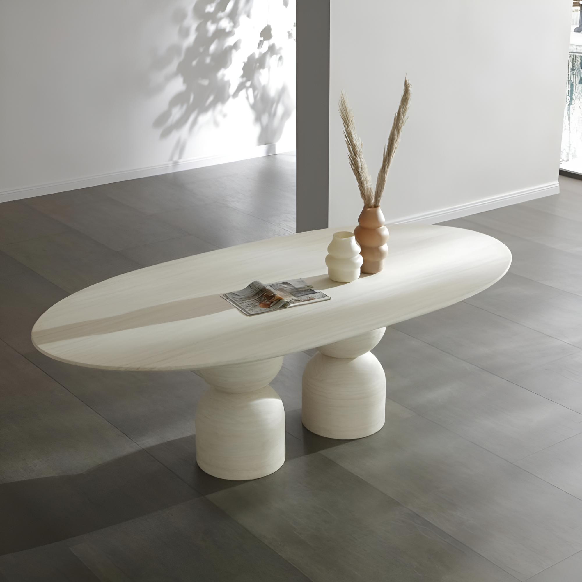 94" Beige Marble Double Pedestal Dining Table