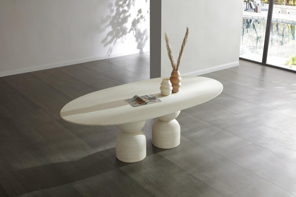94" Beige Marble Double Pedestal Dining Table