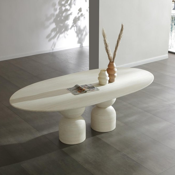 94" Beige Marble Double Pedestal Dining Table