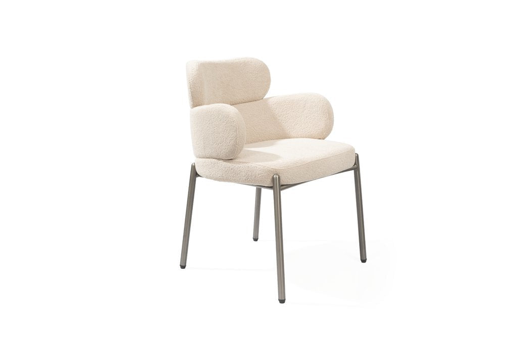 23" Beige Bouclé Modern Wingback Dining Chair