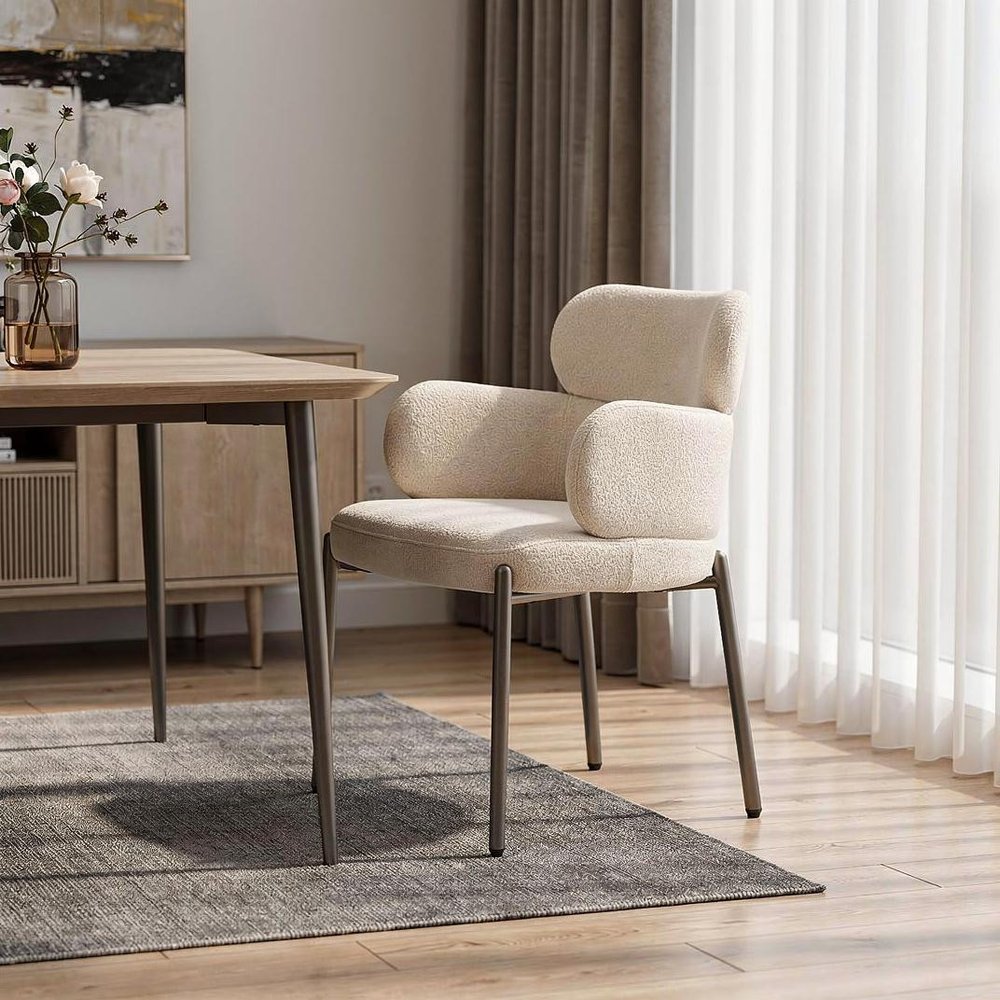 23" Beige Bouclé Modern Wingback Dining Chair