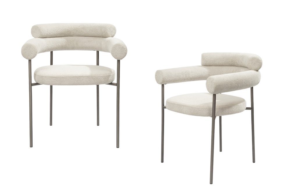 Set of Two 26" Light Gray Bouclé Ella Dining Chair