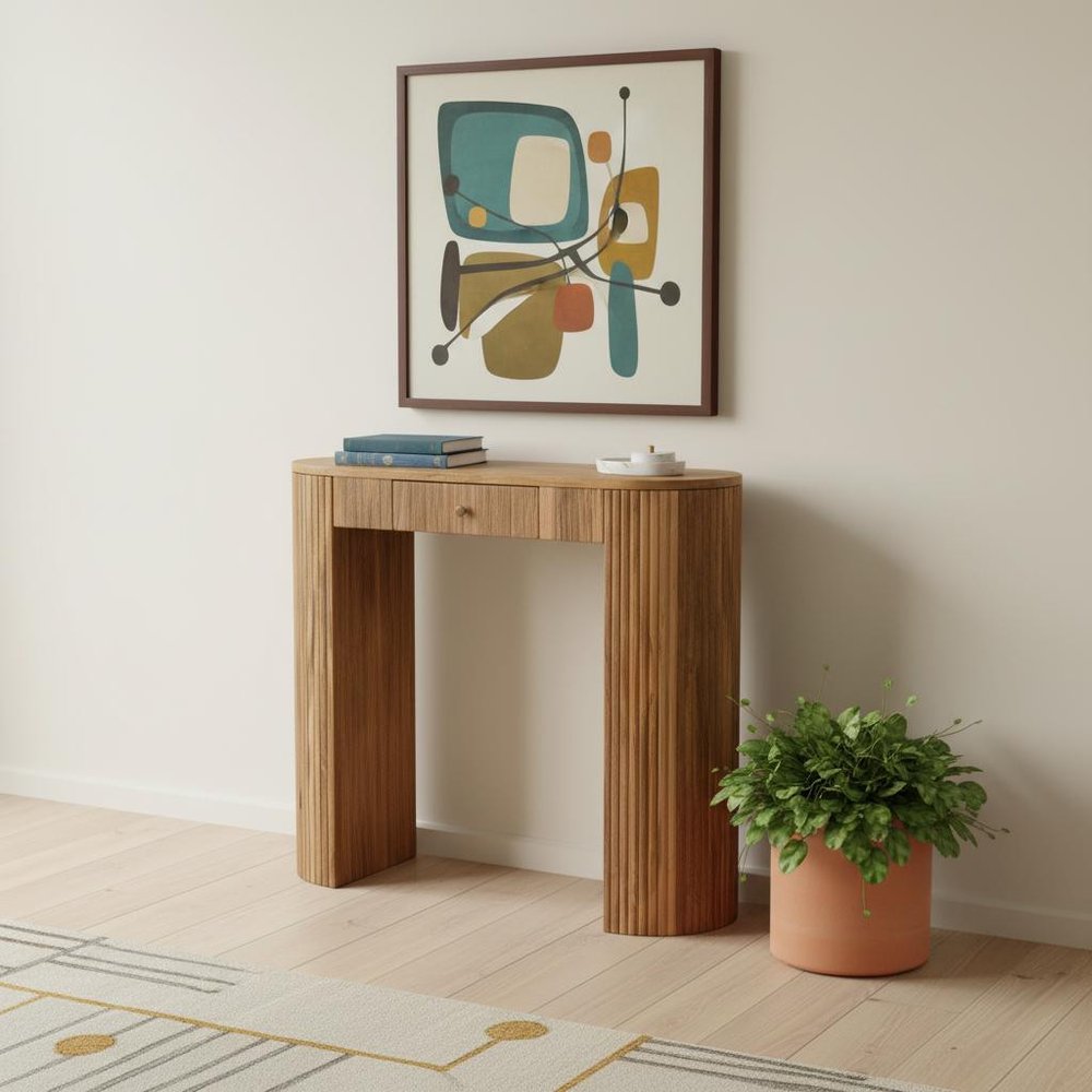 35" Brown Rectangle Textured Wood Console Table
