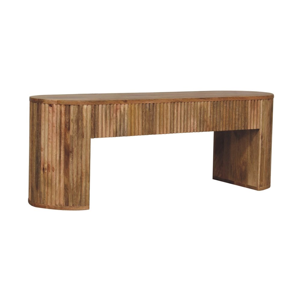 49" Oval Oak Wood Fluted Console Table