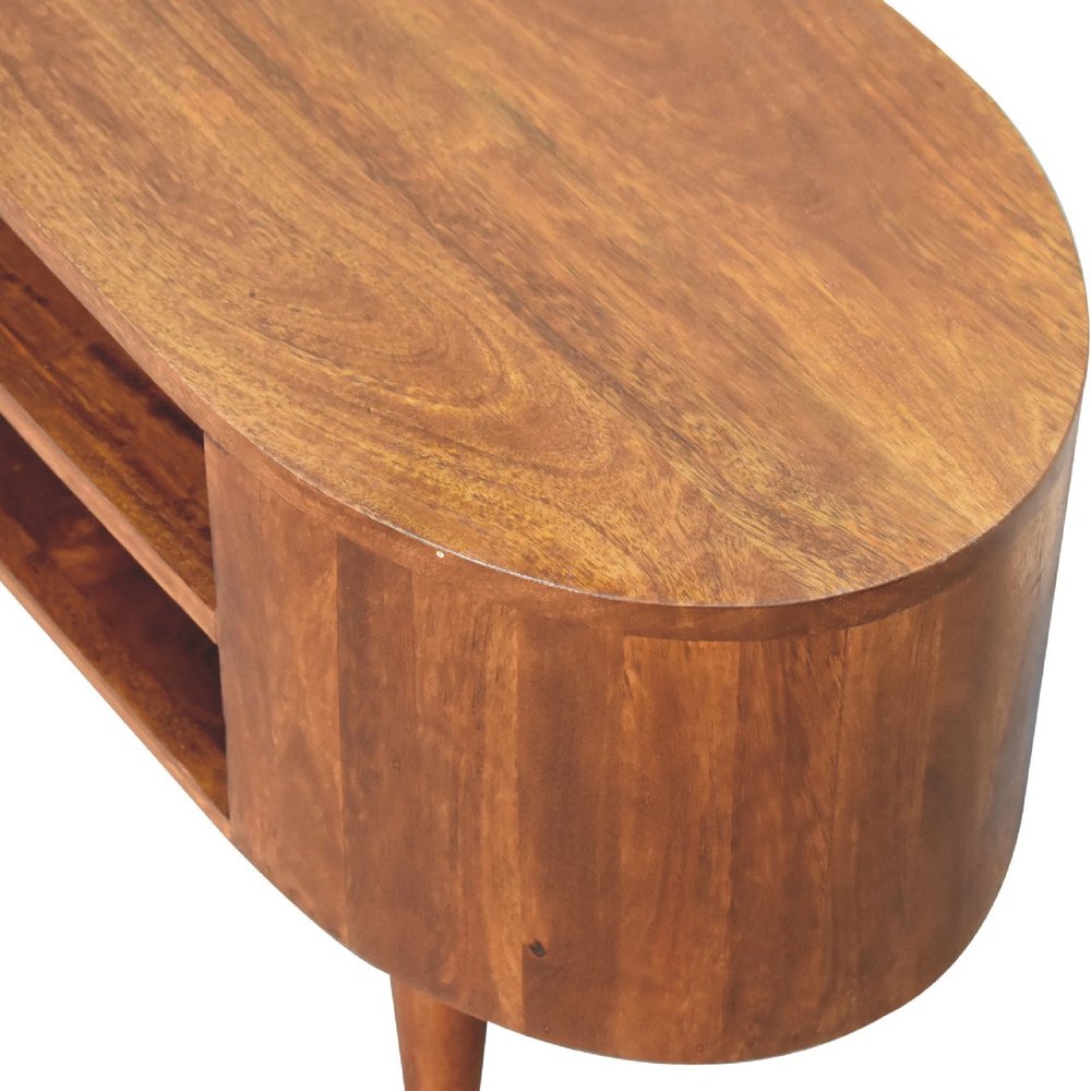 35" Brown Wood Oval Open Entertainment Stand