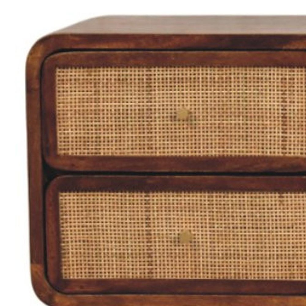 43" Brown Wood and Rattan Ball Leg Entertainment Console