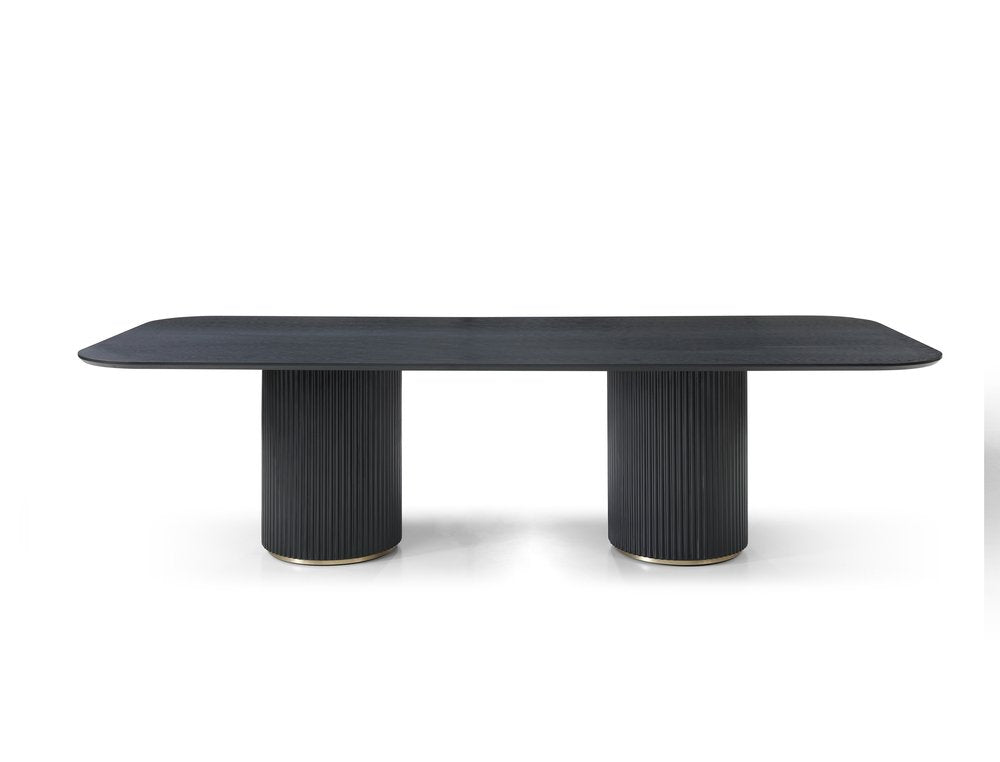110" Black Fluted Wood Double Pedestal Dining Table