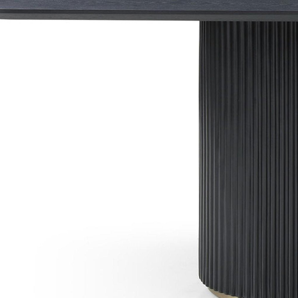 110" Black Fluted Wood Double Pedestal Dining Table