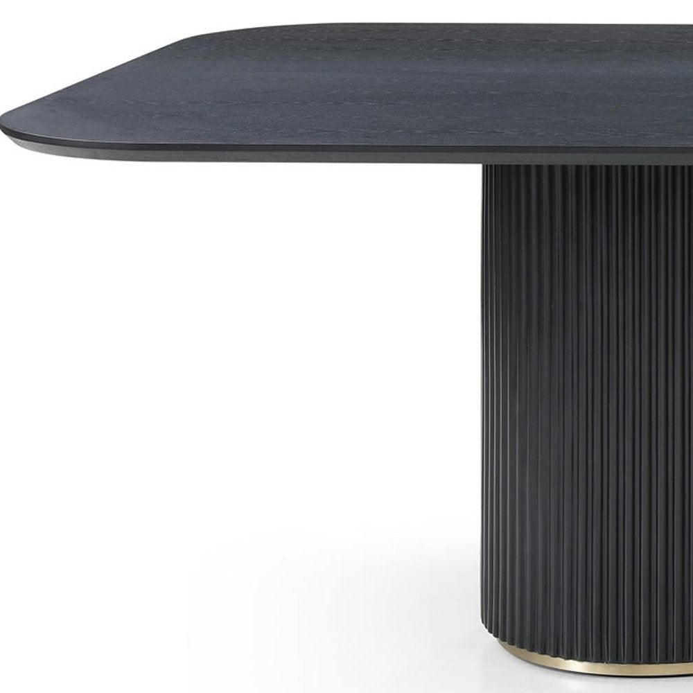 110" Black Fluted Wood Double Pedestal Dining Table