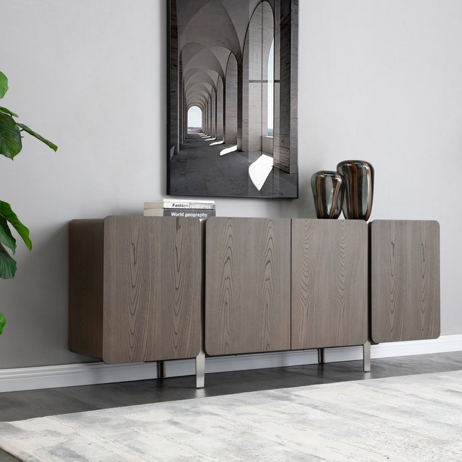79" Ash Gray Wood Panels Sideboard
