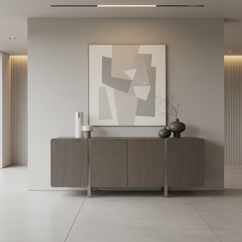 79" Ash Gray Wood Panels Sideboard