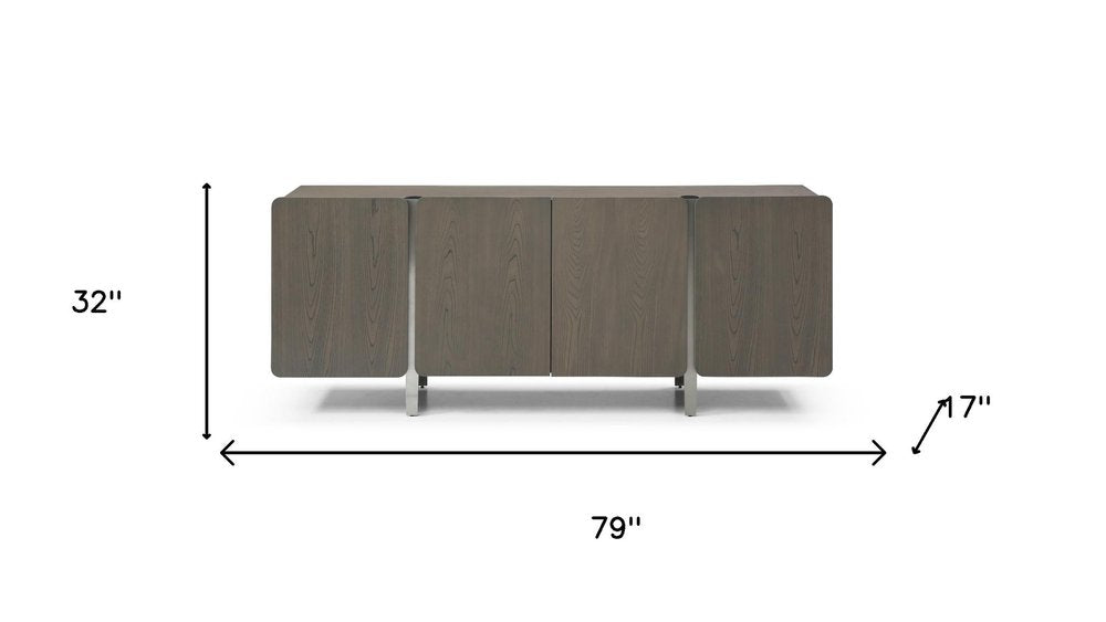 79" Ash Gray Wood Panels Sideboard