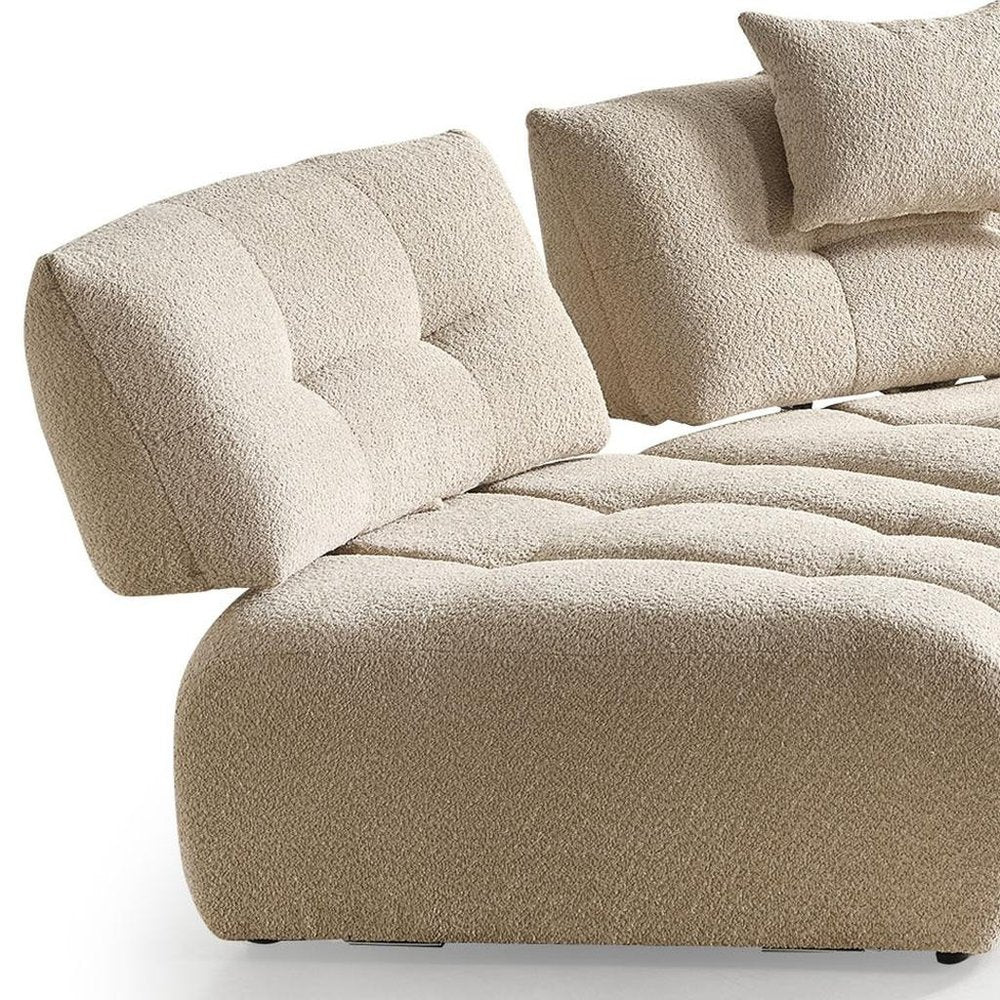 124" Taupe Bouclé Tufted Curved Sectional Sofa