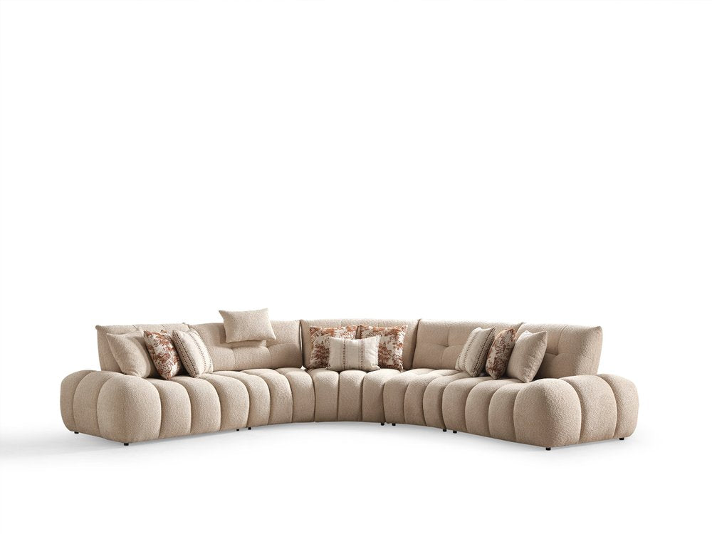 124" Taupe Bouclé Tufted Curved Sectional Sofa