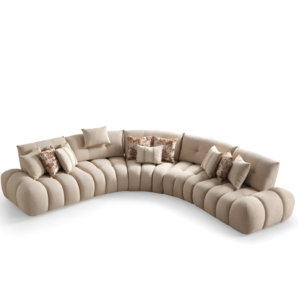 124" Taupe Bouclé Tufted Curved Sectional Sofa