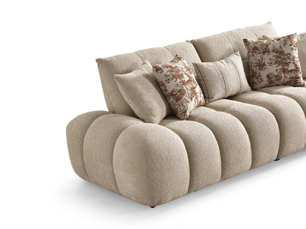 124" Taupe Bouclé Tufted Curved Sectional Sofa