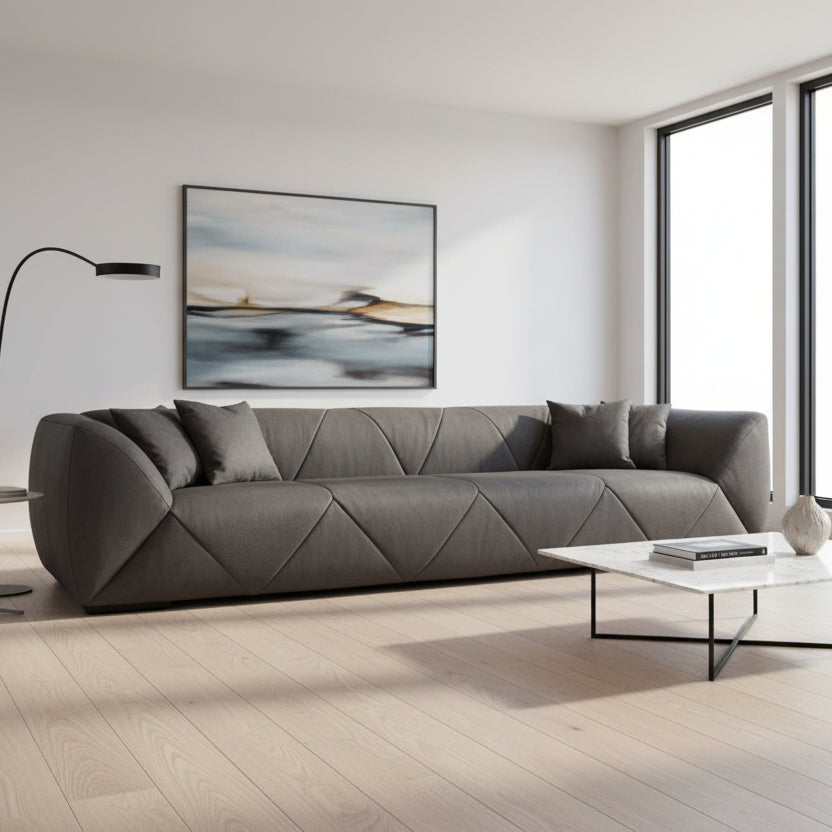 126" Gray Nubuck Leather Modern Sofa