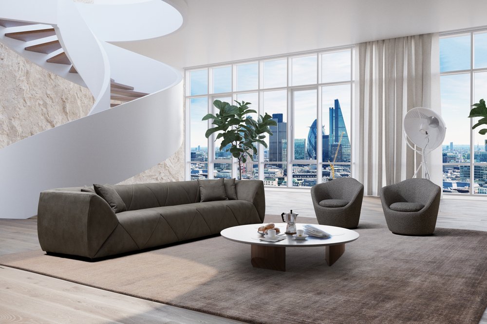 126" Gray Nubuck Leather Modern Sofa