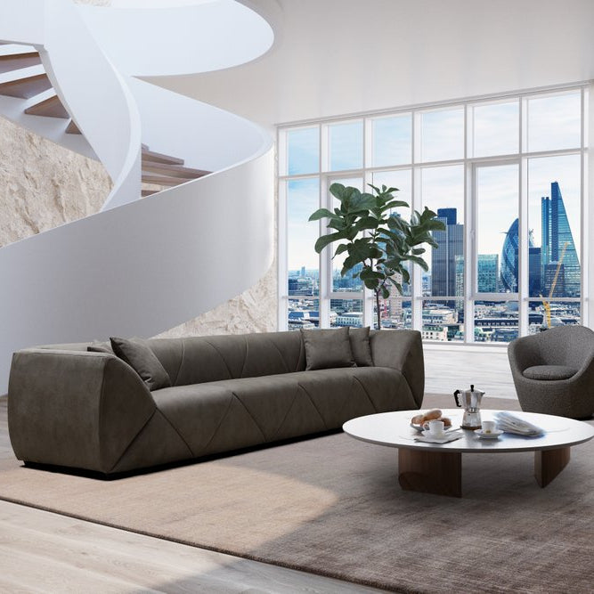 126" Gray Nubuck Leather Modern Sofa