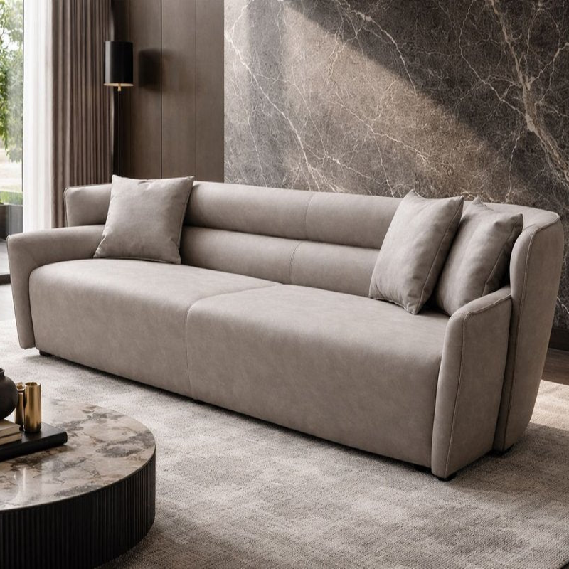 100" Gray Nubuck Leather Boss Sofa