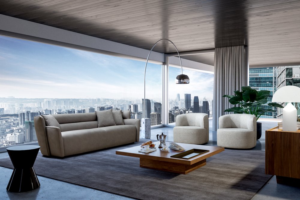 100" Gray Nubuck Leather Boss Sofa