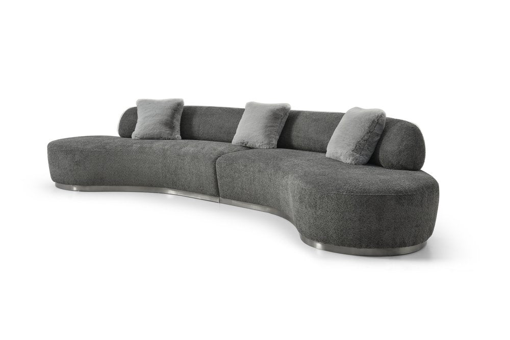 150" Dark Gray Bouclé Curved Perla Sofa with Pillows