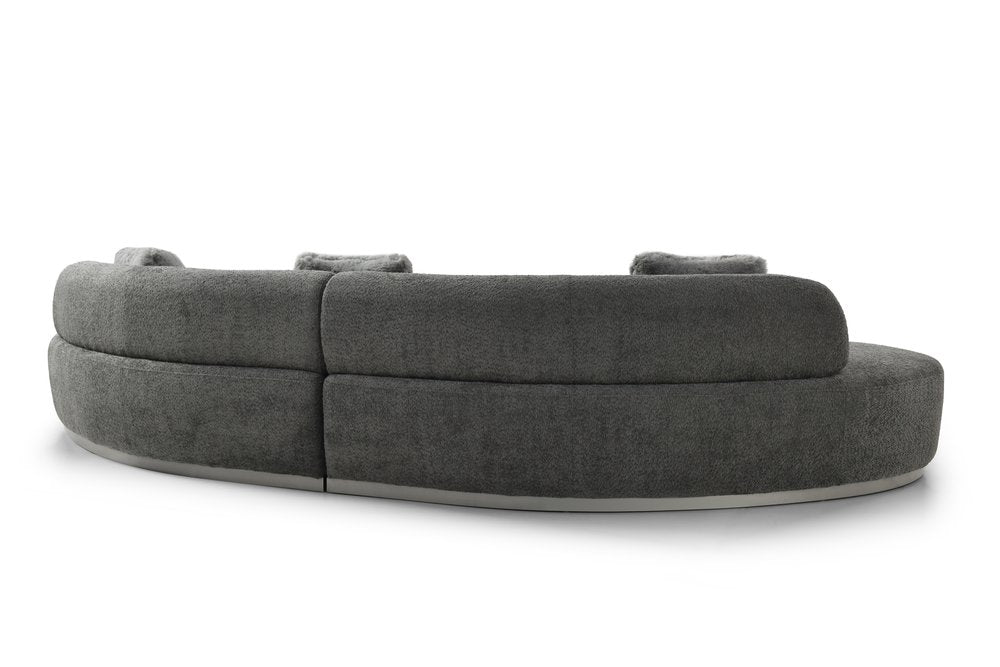 150" Dark Gray Bouclé Curved Perla Sofa with Pillows