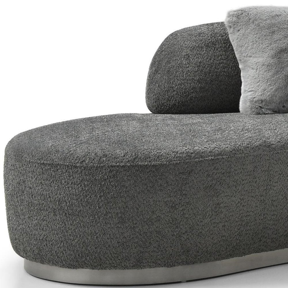 150" Dark Gray Bouclé Curved Perla Sofa with Pillows