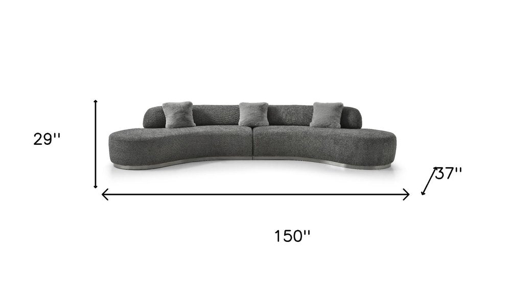 150" Dark Gray Bouclé Curved Perla Sofa with Pillows