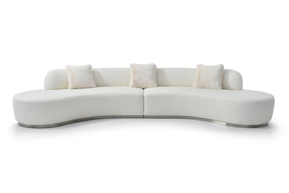 150" White Cotton Curved Perla Sofa with Pillows