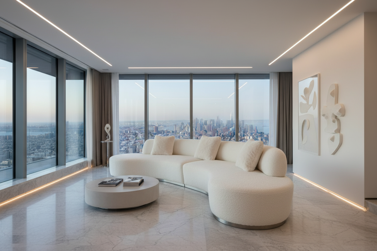 150" White Cotton Curved Perla Sofa with Pillows