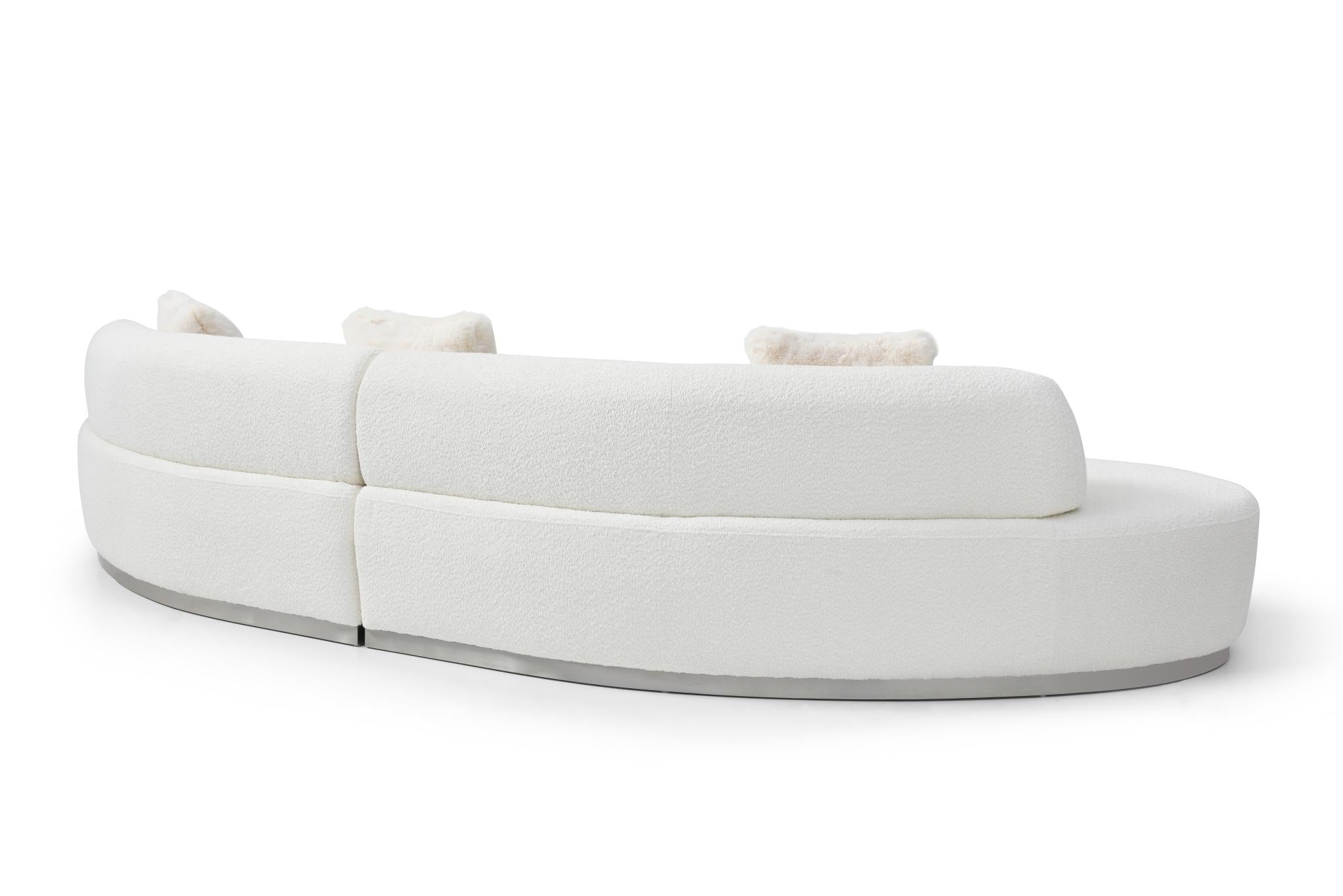 150" Bouclé Curved Sectional Sofa with Pillows